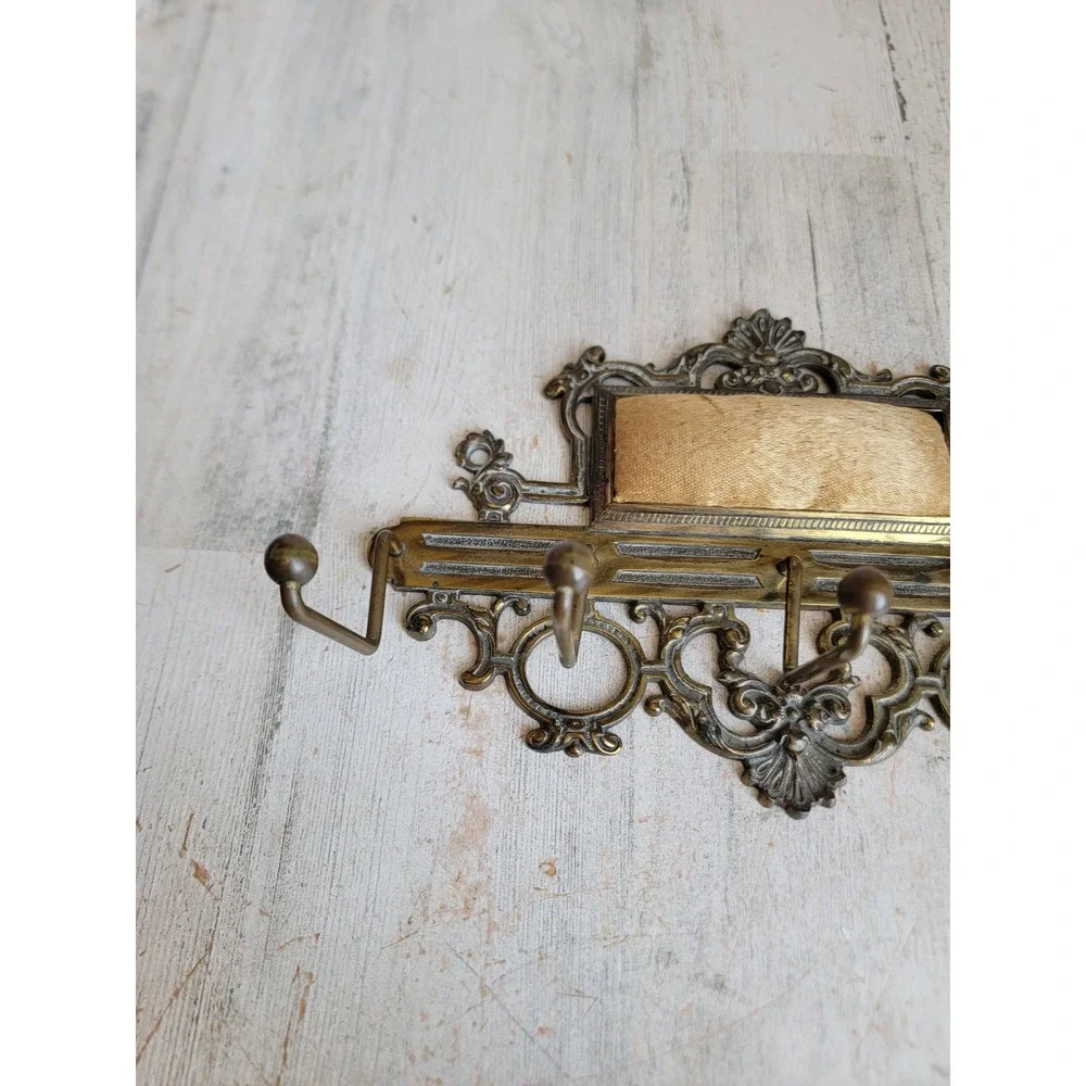 Vintage antique brass? wall hanging hook coat tie gilded rack metal wall